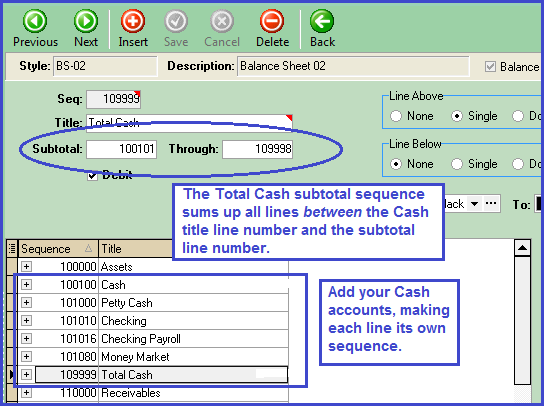 Balance Sheet Subtotal Line