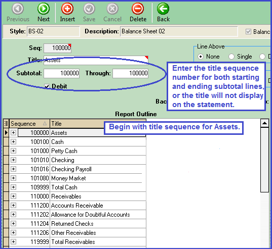 Balance Sheet Title Sequence & Numbering