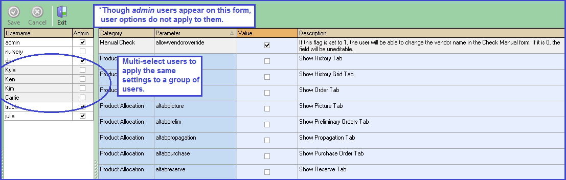 User Options